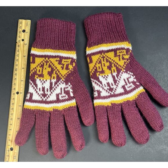 Wine/Yellow/White Finger Unisex Peruvian Alpaca Wool Adult Gloves NEW - Picture 3 of 3